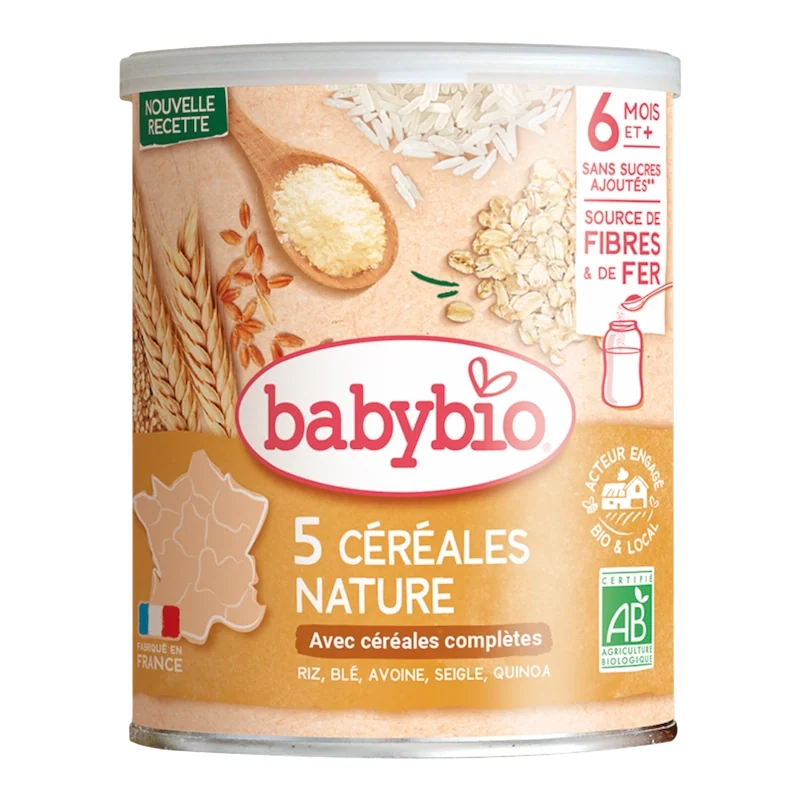 Babybio – 5 Céréales Nature avec Riz et Blé 220 g
