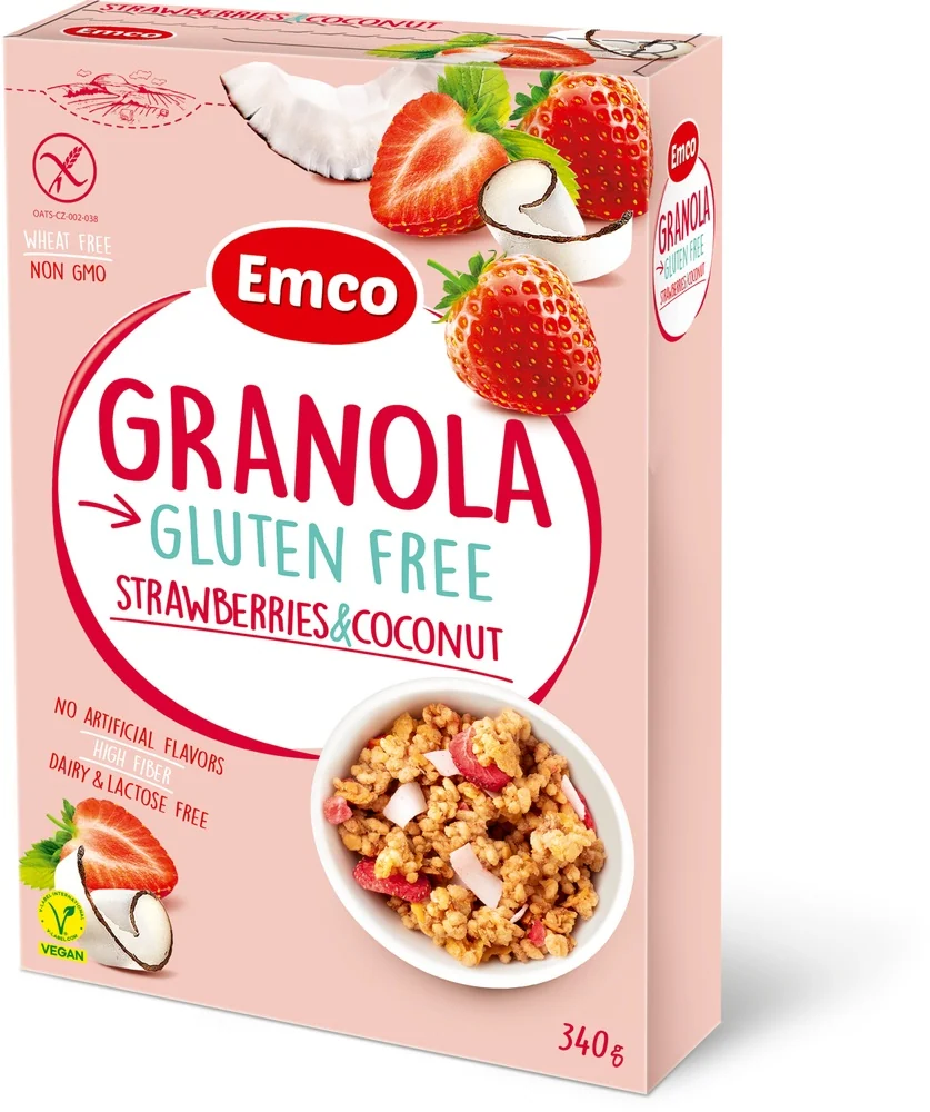 Emco – Granola sans gluten fraise et noix de coco 340 g